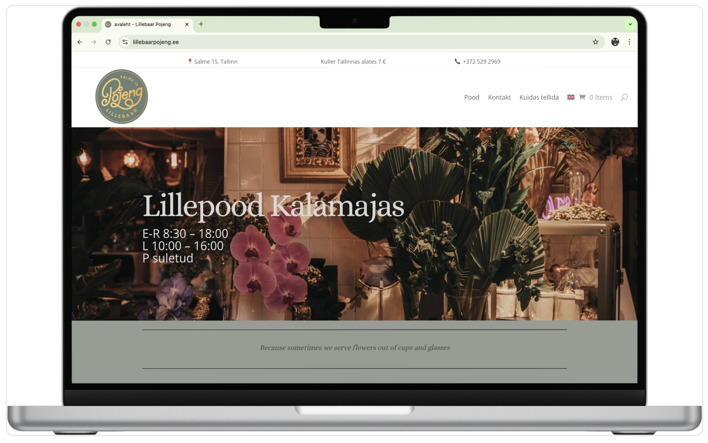 kuvatõmmis lillebaar pojeng kodulehe esilehest